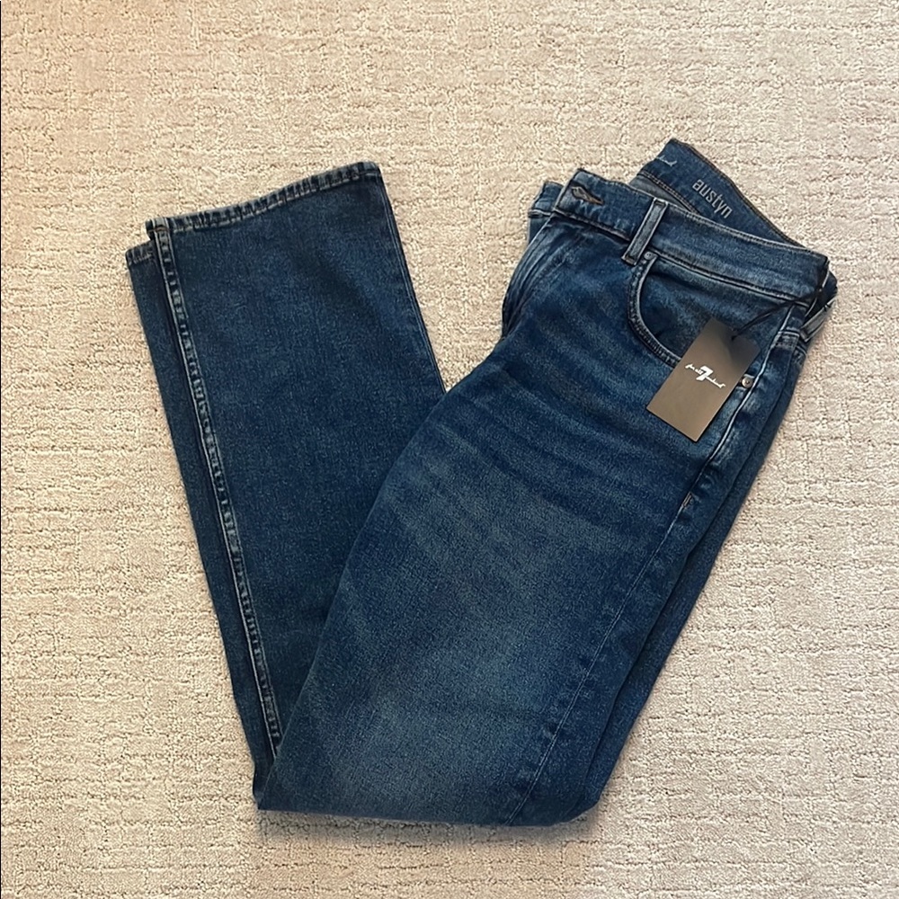 7 For All Mankind Dark Blue Straight Leg Jeans